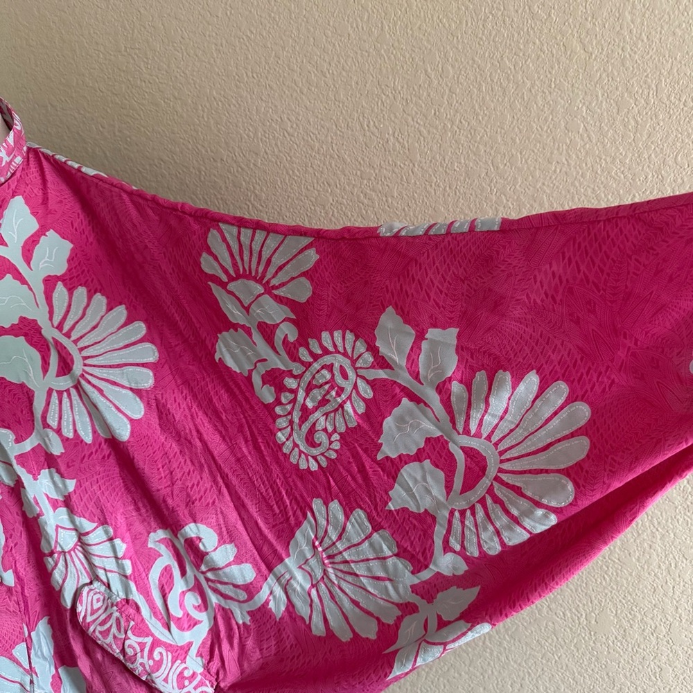 Kantha Bae Boho Fuchsia Floral Tunic Top • Free Size • Button Front • Pockets - Picture 5 of 10